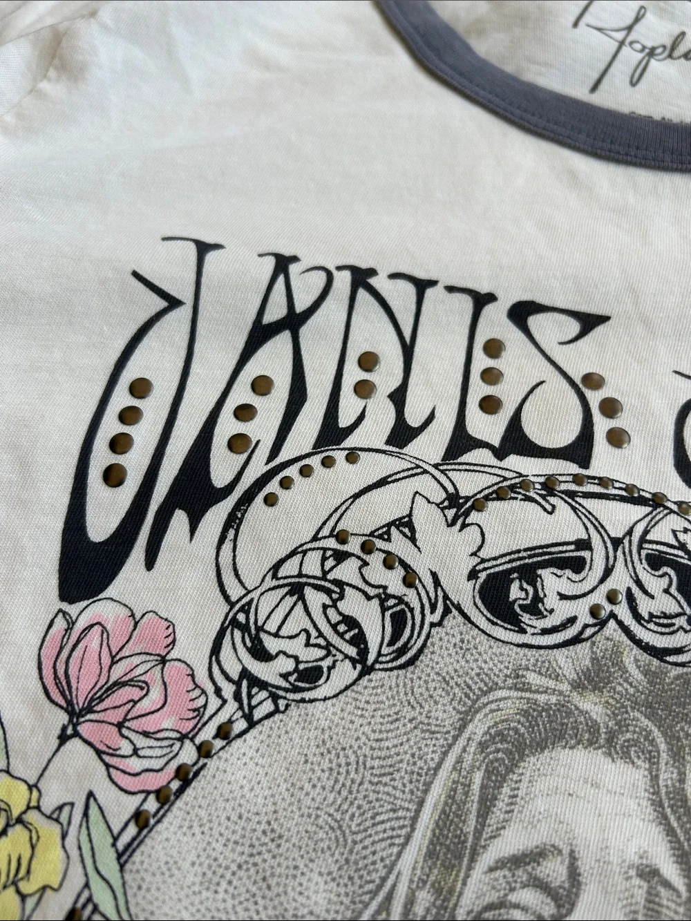 NWT Lucky Brand Floral Janis Joplin Graphic Ringer T-Shirt Small